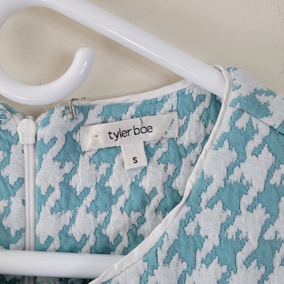 Tyler Boe Kim Jacquard Houndstooth Mint Aqua Dress Size Small - Picture 7 of 8